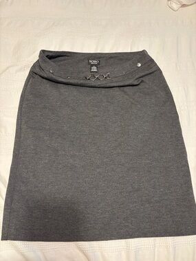 Soho Dark Gray Knit Pencil Skirt with Decorative Waist Detail